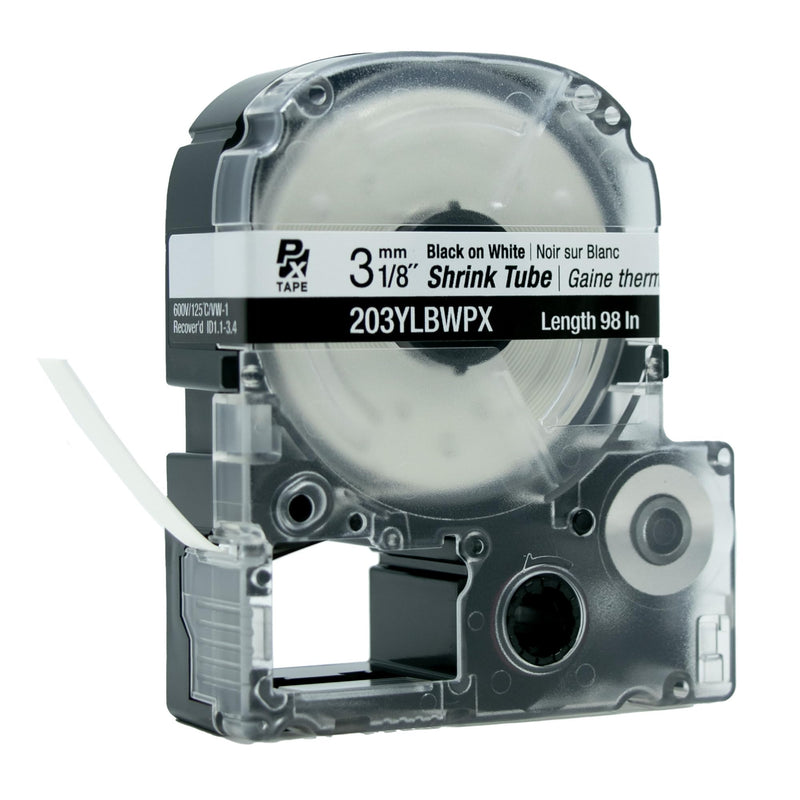 Epson LABELWORKS 203YLBWPX Tape Cartridge - Black on White Shrink Tube Industrial Label Maker Tape - AWG 16-22, 1/8" (3MM) Wide, 8 ft (98") 3MM(16-22AWG)