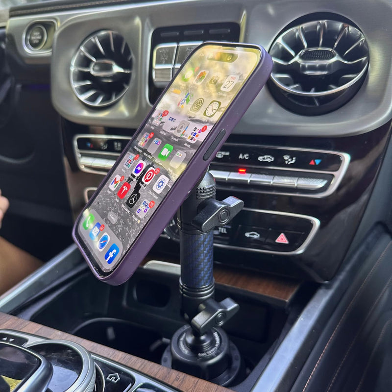 Bulletpoint Adjustable Universal Cup Holder Phone Mount for Car with Carbon Fiber Kevlar Arm Compatible with iPhone Samsung Google Smartphones (MagSafe Phone Holder) MagSafe Phone Holder
