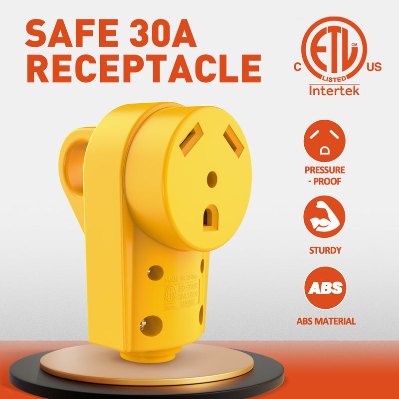 SnowyFox RV 30 Amp Female Replacement Plug - Heavy Duty 30 Amp RV Plug Receptacle with Ergonomic Handle, Designed to Accommodate Wire 30F Plug