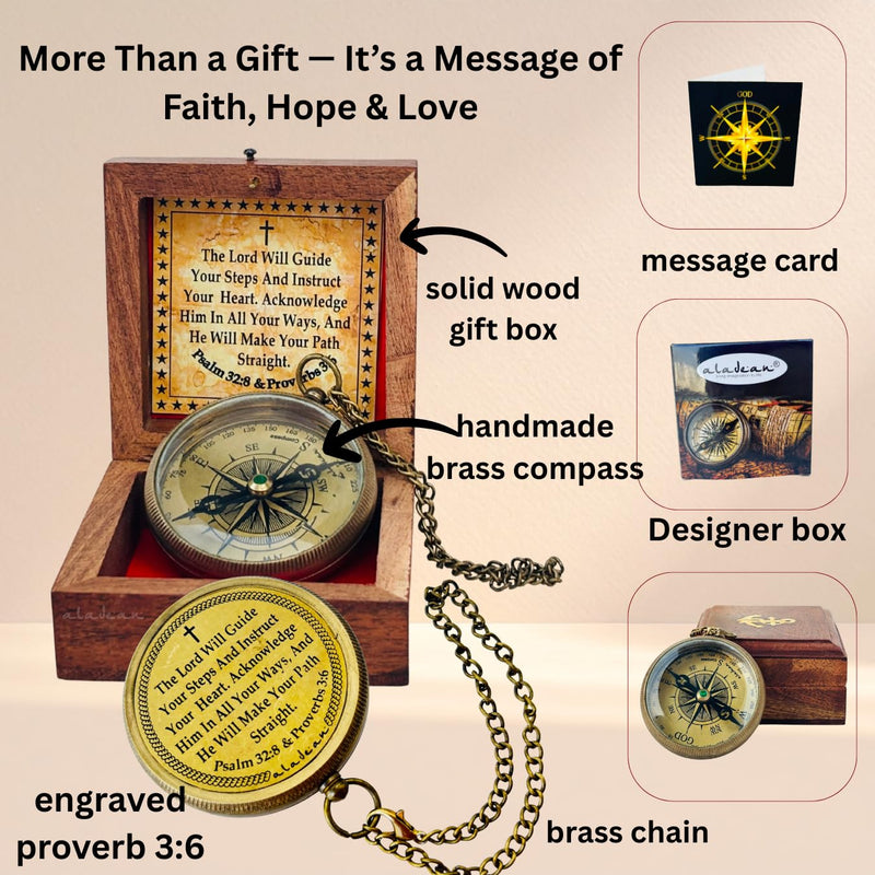 ALADEAN Religious Christian Gift Compass - The Lord Will Guide | Uplifting Baptism Gift - Communion 2025 Graduation 2026 Confirmation Gifts #1 Lord Will Guide You
