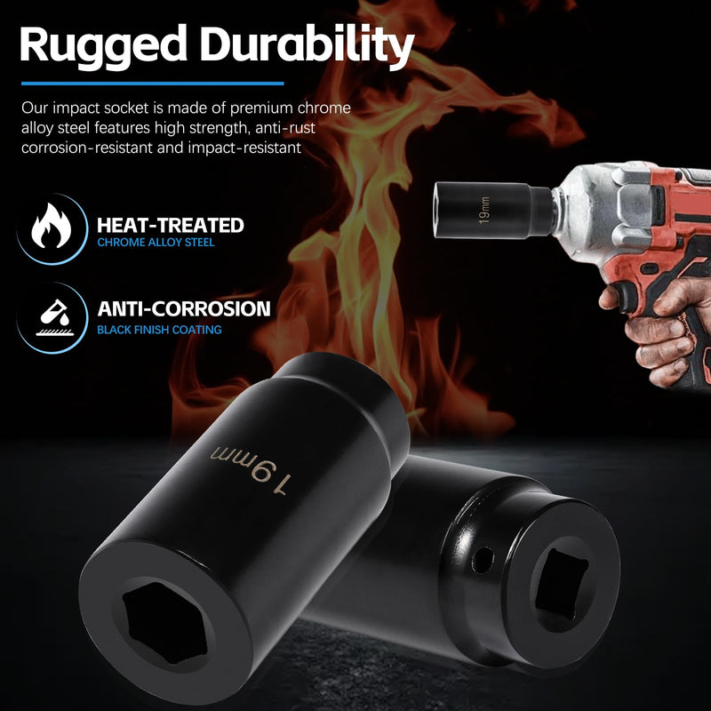 Harmonic Balancer Socket Tool 77080 for Honda 19mm Crank Bolt Socket, 3 Times Momentum Power of Standard Impact Sockets, Deep Counter-Weighted Design Increased Torque