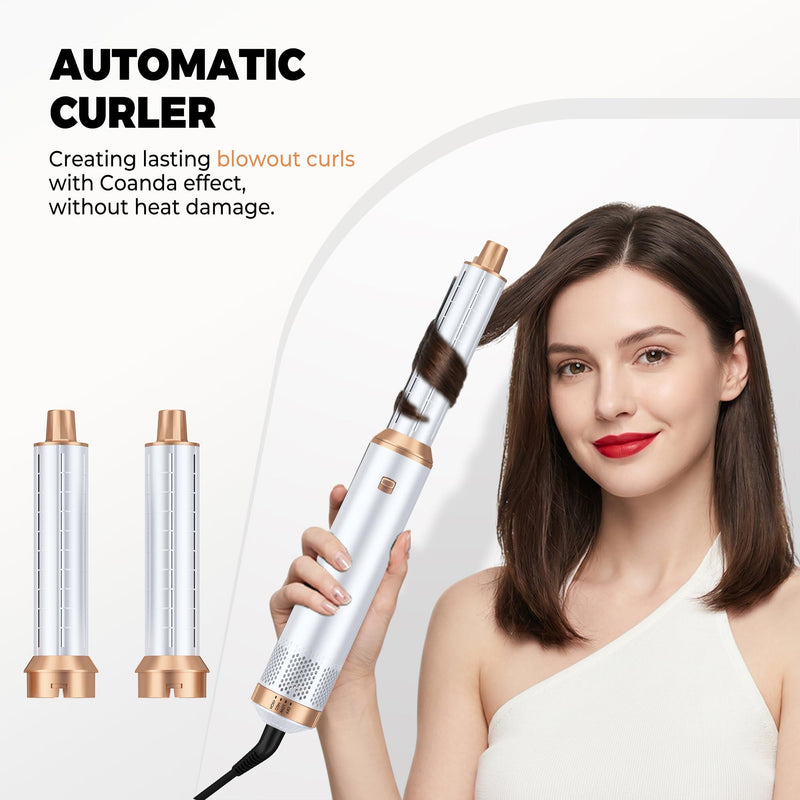  [AUSTRALIA] - OKWRAP 5 in 1 Hair Styler Airbrush Hair Styler Airbrush 5 in 1 Airstyler | Air Styler with Ionic Hair Dryer, Auto Air Curler, Hot Air Brush for Dry, Curl, Straighten, Volumise,and Smooth All Hair Type White