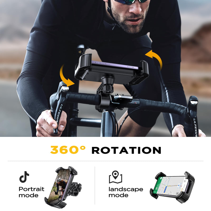 Miracase Bike Phone Holder, Silicone Wrapped Anti Shake Bicycle Phone Mount, Handlebar Clamp Cell Phone Holder for Bike, Scooter Motorcycle Phone Mount Accessories for iPhone Smartphone black