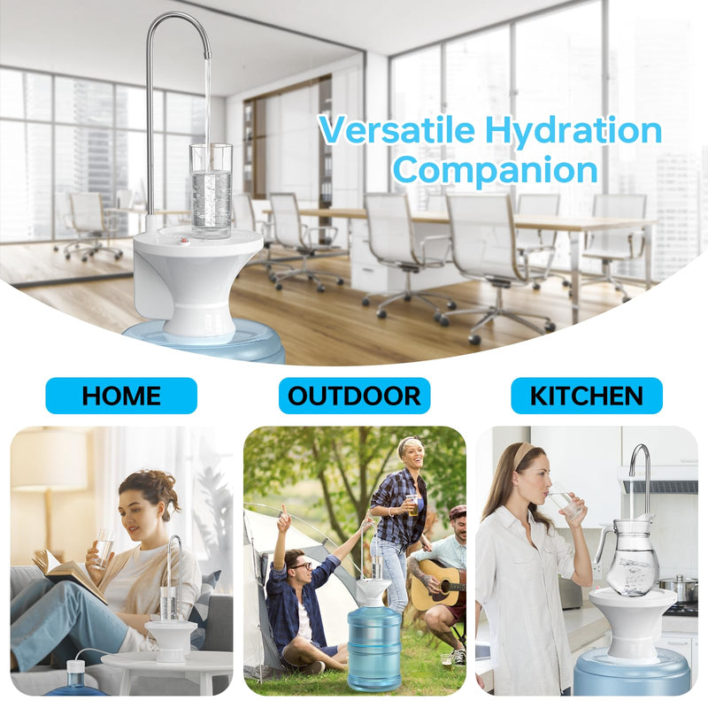 Water Dispenser for 5 Gallon Bottle, Electric Drinking Water Bottle Pump for 2-5 Gallon Jugs, USB Rechargeable Water Pump with 2 Switch Control for Home, Office, Camping White