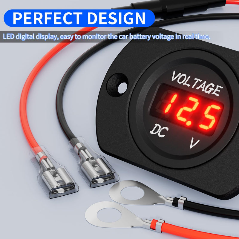 DaierTek Voltage Meter 12V Red Voltage Gauge Waterproof 12 Volt Gauge 24V 36V Digital Display Voltmeter for car Truck RV ATV Boat Marine Red LED Voltmeter