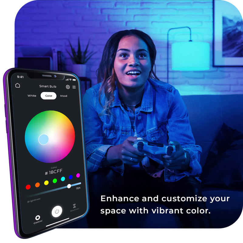 Globe Electric 34207 Wi-Fi Smart 10 Watt (60W Equivalent) Multicolor Changing RGB Tunable White Frosted LED Light Bulb 2-Pack, No Hub Required, Voice Activated, 2000K - 5000K, A19 Shape, E26 Base Color Changing