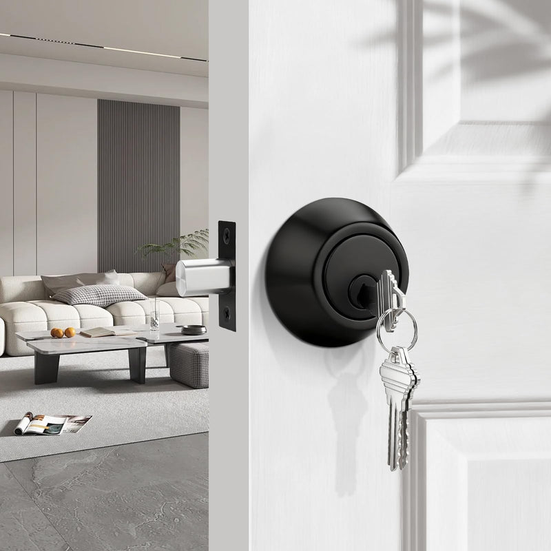 3 Pack Single Cylinder Deadbolts Flat Black, Keyed One Side Deadbolt Lock, Matte Black Interior & Exterior Door Hardware (for Entrance Lock and Front Gate) 3