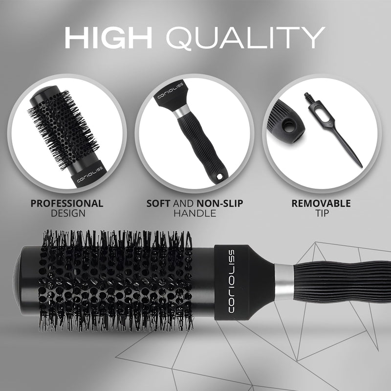 Corioliss | Hair Roller Brush for Women | Professional Hair Brush Ceramic | Ideal for Short Hair and Precise Work Styling 43 mm Black 43mm