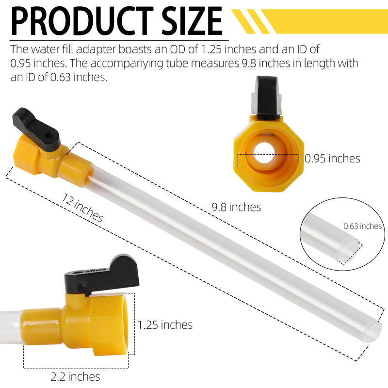 40003 RV Water Fill Adapter with Hose for Quick Filling of Your RV's Gravity Water Fill Adapter Fits Standard Drinking Waters Hoses - Features a 5/8" Tube 1