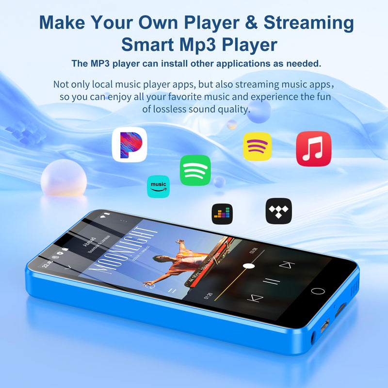 Diofox MP3 Player with Bluetooth and WiFi, 80GB 4.0" Music Player with Spotify,Amazon Music,YouTube,Parental Control Android Mainstrem Media MP4/MP3 Player for Kids up to 1TB,Black (Blue)