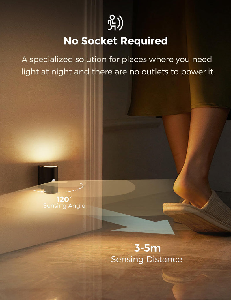 L LOHAS LED Motion Sensor Night Light, Rechargeable Night Light, 0-100LM Dimmable, 3000K Soft White, 2 Pack Wireless