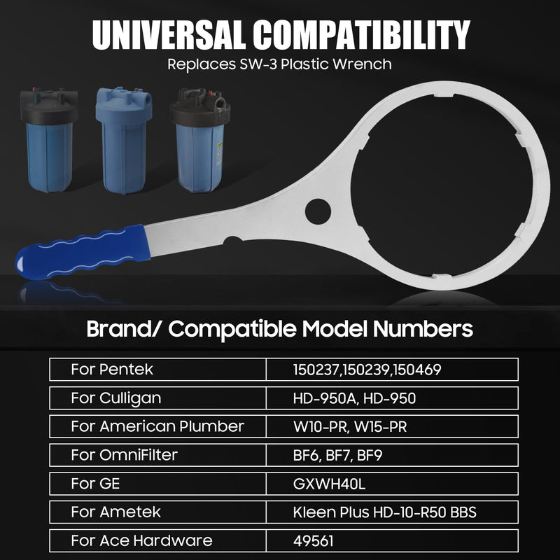 SPBW-5 Water Filter Housing Wrench 5.93 In, Heavy Duty Metal Replacement for SW-3, Compatible with Pentek 10" Big Blue & GE GXWH40L Whole House Filter Housing, Fits for Culligan Pentek Plymouth