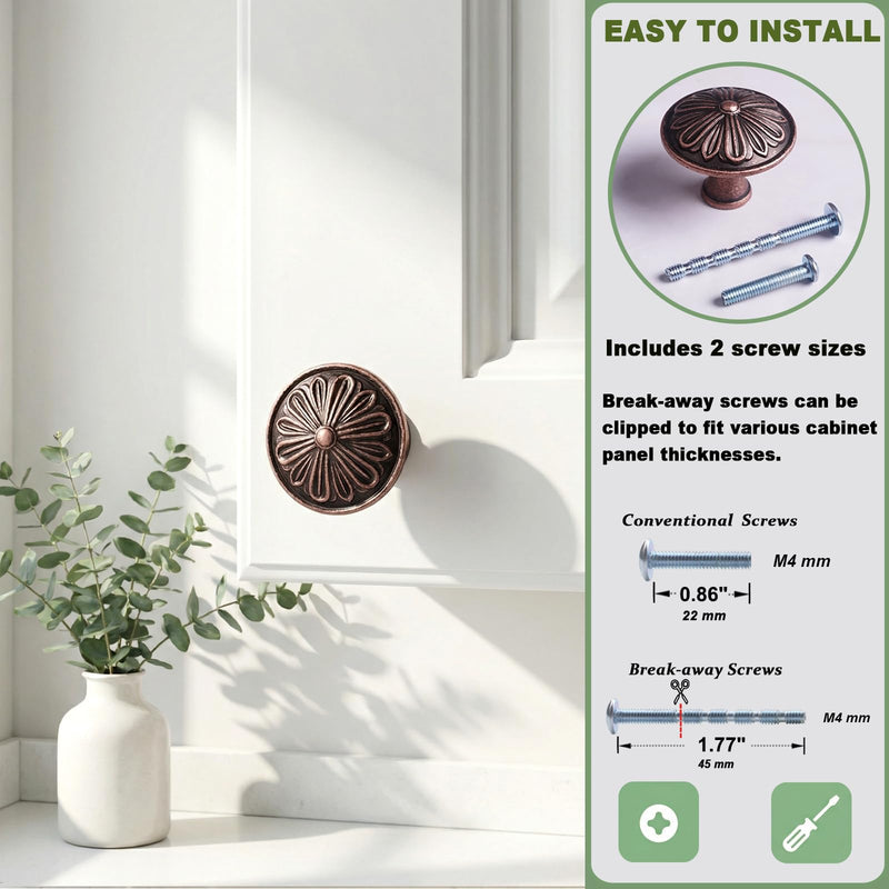Antique Copper Kitchen Cabinet Knobs Vintage - 16 Pack Solid Zinc Alloy Single Knobs - 1.4” Round Vintage Copper Knobs for Cabinets and Dresser Drawers, Rustic Farmhouse Bathroom Cabinet Knobs Antique Copper