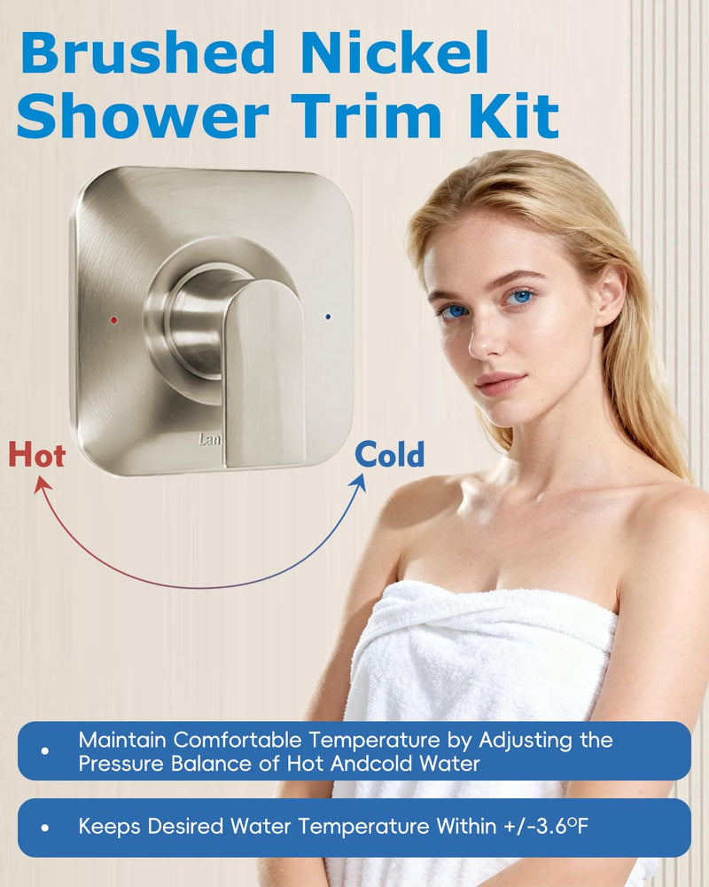 Compatible with Moen T2471BN Shower Trim Kit Brushed Nickel, Anti-Scald Pressure Balance Genta LX Valve Trim Kit, Spot-Resist & Easy-to-Clean Shower Handle, Fit 2510 Series Valve(Valve Not Included)