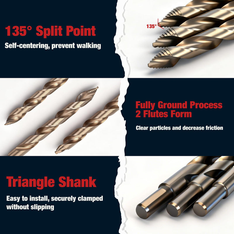 ANGELSWORD M35 Cobalt Stepped Point Tip Drill Bit, 15 PCS(1/16"-3/8"), Titanium Coated Drill bit, for Steel, Cast Iron, Aluminum, Brass, Acrylics B. 15PC | 1/16"-3/8" M35 STEPPED SET