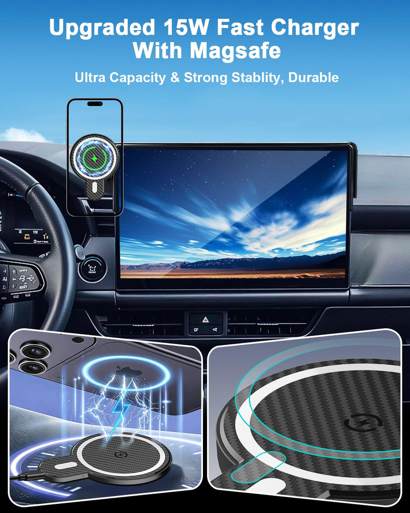 PZK Car Phone Holder for Toyota RAV4 2019-2025 Accessories 7/8-Inch Screen | Hybrid LE/XLE Magnetic 15W Fast Wireless Charger RAV4 Car Phone Mount 360° Rotation Not Affect Vent (Not Fit 9/10.5'') RAV4 2019-2025 (7/8 inch) Magsafe+ Wireless Charger