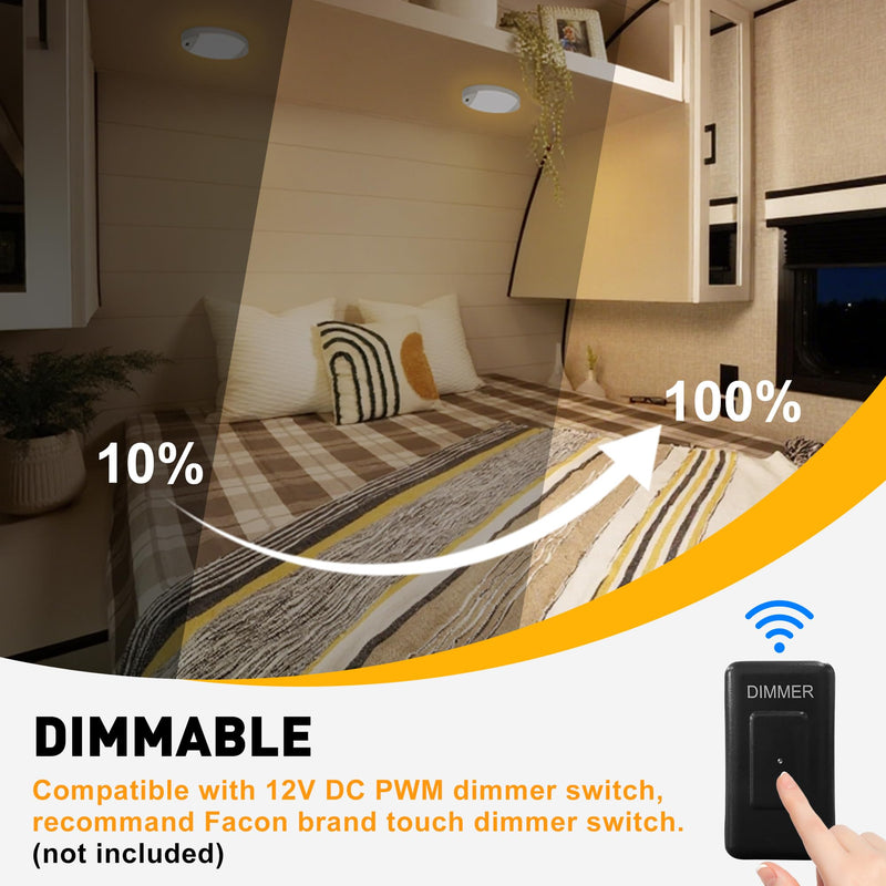 Facon 12V RV Interior Lights with Fast USB Charger (5V/2.4A) – Oval Pancake LED Ceiling Light Fixture with Switch, 12Volt Lighting for RV, Camper, Boat, Tiny Homes with Switch and USB Charger Socket