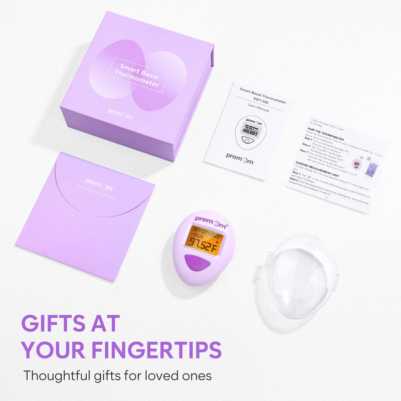 Premom Smart Basal Body Thermometer for Ovulation: Long-Tip for Hands-Free, Digital LH Tracker with 1/100th Degree High Precision, Backlight & 60 Memory | App Supported | EBT-380