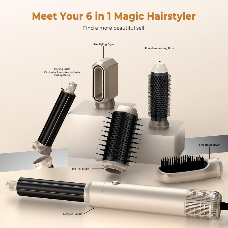 UKLISS 6 in 1 Hair Styler, Airbrush Air Stylers | 1000w Mlti-Styler Set with Curl Straighten, Volumise, Smooth and Blow Dryer Brush for Styling, Hot Brushes for All Hair Types Yellow