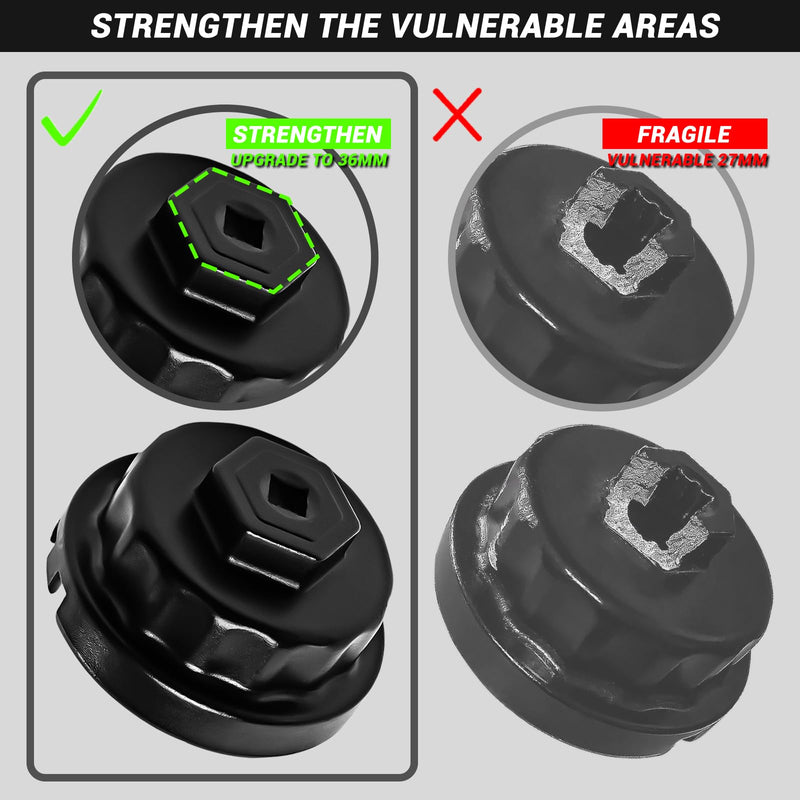64mm 14 Flutes/4 Slots Oil Filter Cap Wrench Removal Tool Socket Compatible with Toyota, Lexus, and Scion Vehicles Equipped with 2.5L to 5.7L engines, Black Heavy-Duty Aluminum 4 Slot