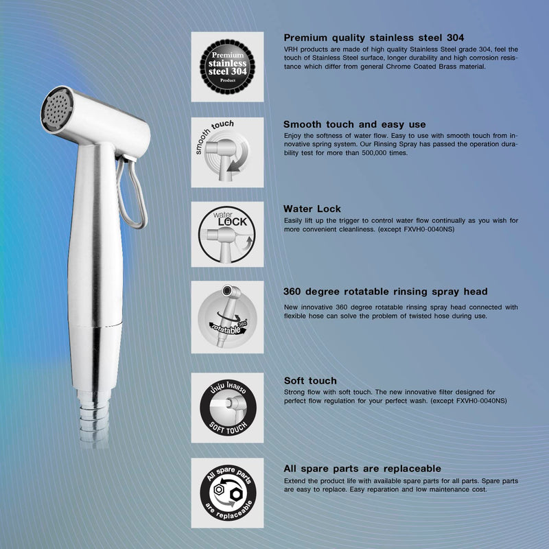 VRH Bidet Sprayer for Toilet and Baby Cloth Diaper Sprayer, Handheld Shattaf Bidet Spray for Toilet with Stainless Steel and Complete Accessories FXVH0-0040ES