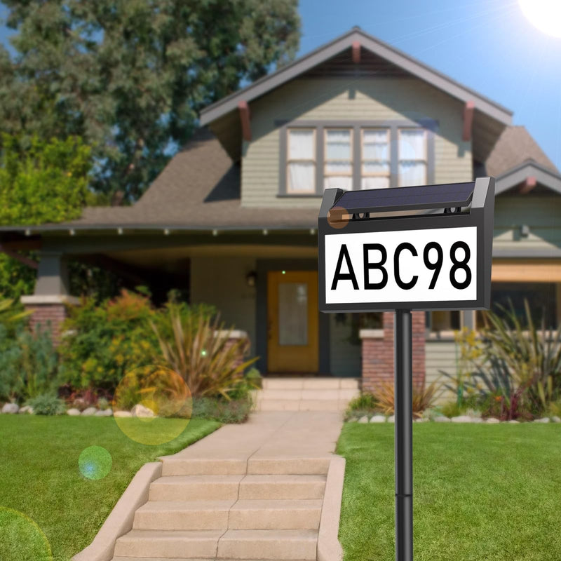 Solar House Number Sign, deerdance LED Illuminated Outdoor Address Plaque with Smart Control, 3-Color in 1 Waterproof Solar Powered House Number Light with Stakes for Outside Home, Yard, Street, House address sign-1 1 PC