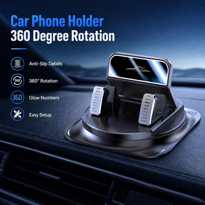 Car Dashboard Phone Holder, 360 Degree Rotatable Car Phone Holder, 2026 New Non-Slip Dashboard Cell Phone Holder,Universal Car Phone Mount Stand for Most Size Phones