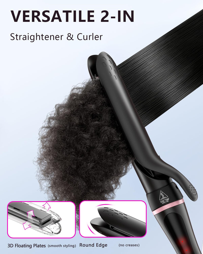 5 in 1 Curling Iron with Thermal Brush and Interchangeable Ceramic Barrels (0.35"-1.25"), Curling Wand Set with Flat Iron Hair Straightener Instant Heat Up Dual Voltage Hair Curler Gifts for Women