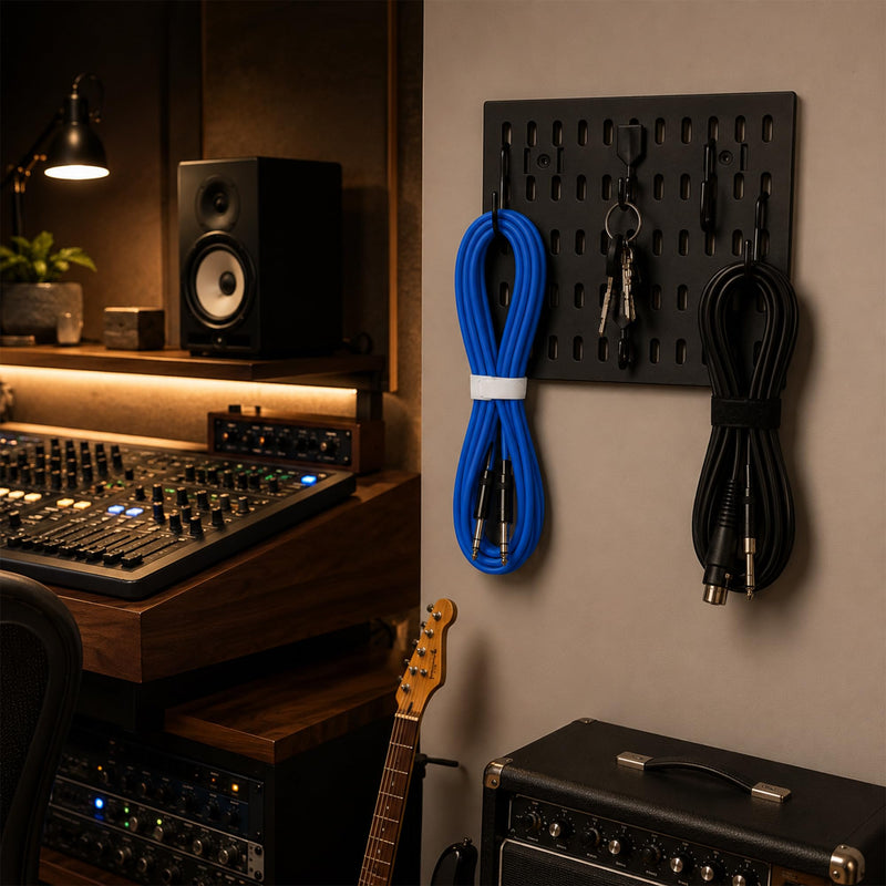 Musiin Modular Guitar Cable Organizer Panel with Removable Hooks Cable Storage Rack for Audio Cables XLR Wire Cords Studio Desk Organization Rack(Black)