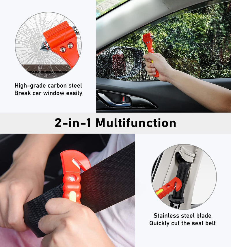 Car Safety Hammer 4 Pack, Car Window Glass Breaker and Seat Belt Cutter Car Emergency Escape Tool with Light Reflective Tape for Family Rescue, Life Saving Survival Kit