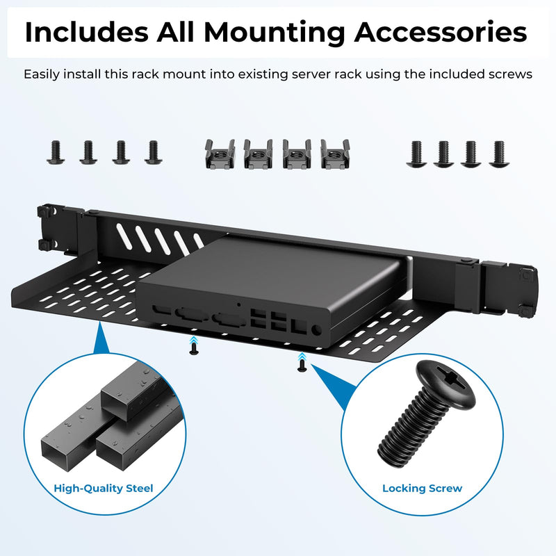 Mini Rack Mount for HP Desktop Mini PC, 19in 1U Hinged Server Rack Shelf, for HP 260 400 405 600 705 800 805 800G9, Mini PC Rack Mount for 19 inch Cabinet or Rack, with Cable Ties