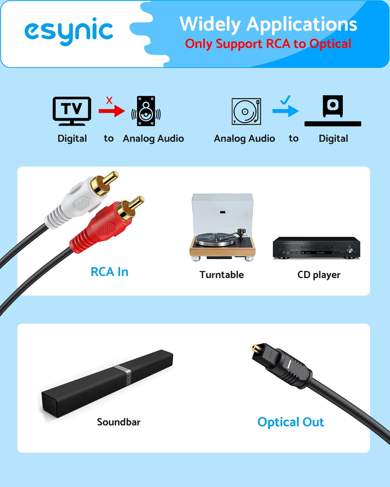  [AUSTRALIA] - eSynic Portable RCA to Optical Audio Converter [RCA Input to Optical Output -Not Bi-Directional]Aluminum Alloy Analog to Digital Audio Converter 2.1M/7ft [Only For PCM Audio]for CD Player to Soundbar Light-Weight