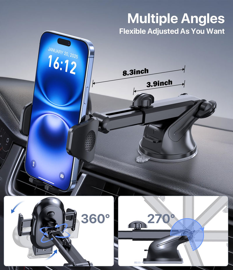 Miracase Phone Holders for Your Car, [Thick Case & Heavy Phone Friendly] Universal Cell Phone Car Mount, 3-in-1 Phone Mount for Car Dashboard Windshield Air Vent Fit for All Smartphones, Dark Grey