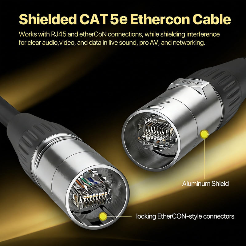 Ethercon Cable, Shielded Cat 5e Ethernet Cable Compatible with EtherCON RJ45 Connectors in Silvery for Professional Audio, Video and Networking Applications (1, 20FT) 20 FT 1
