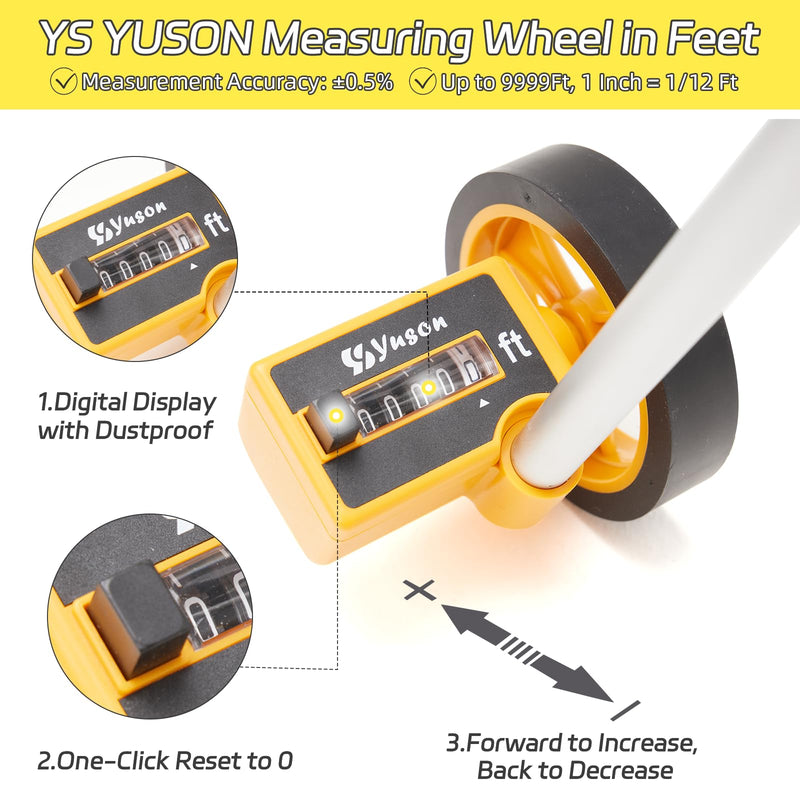 Rolling Measuring Wheel in Feet, Digital Measuring Wheel for Construction, Walking Measuring Wheel, Measure Wheel with Tape Measure and Level Ruler, One Key to Reset, 4 Inch, Up to 9999Ft 4 Inch Basic Set