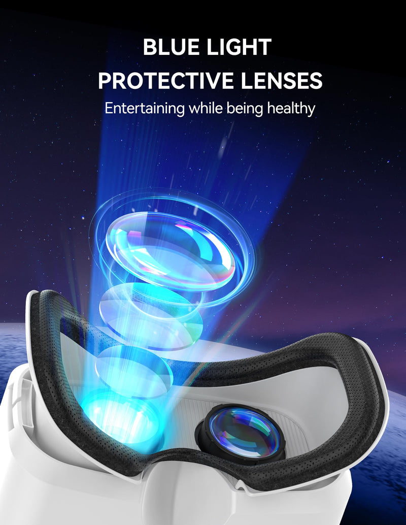TECKNET VR Headset for Phone with Controller, Virtual Reality Headsets with HD 110°FOV Anti-Blue Light Lenses & Adjustable Gears, 3D VR Headset for Kids Compatible iPhone Samsung Android 4.7-7.2" pearl white