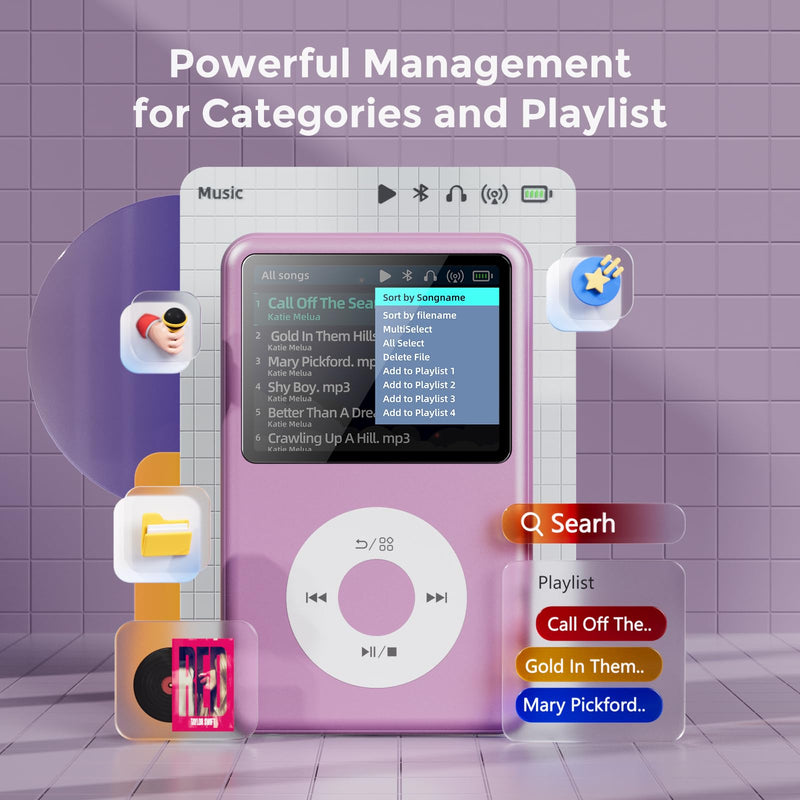 MP3 Player with Bluetooth Y1 64GB Video EBOOK Purple