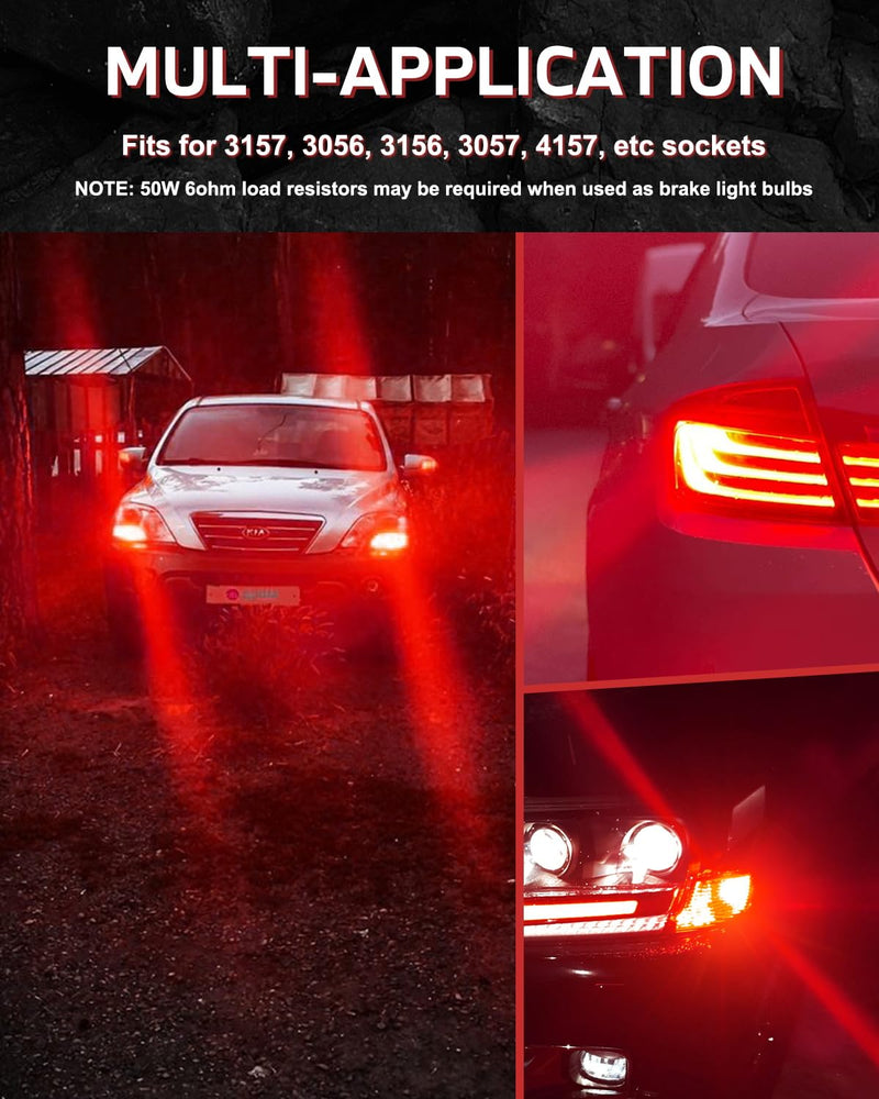 3157 Red LED Bulbs,3056 3057 3156 3157 4157 4014 T25 39SMD 12VAC brake light bulbs, 360 Degree Lighting Angle Non-Polarity Car Bulbs for Tail Brake Lights