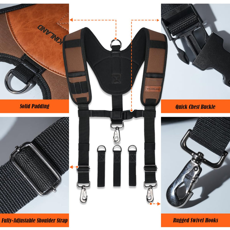 WELKINLAND Heavy Duty Tool Belt Suspender, Comfy Padded Tool Belt Suspenders, RipStop Construction Tool Belts Suspender, Fully-Adjustable Tool Belts Suspenders For Men, Carpenter Belt Suspender