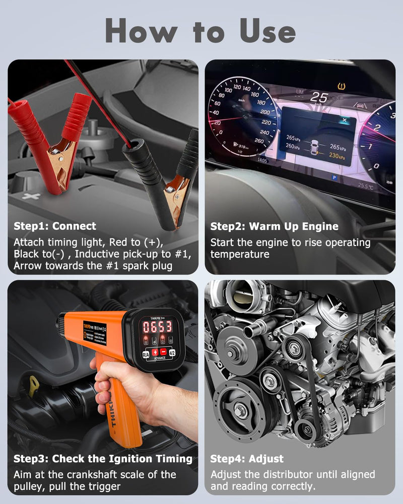 Digital Automotive Timing Light 12V, Inductive Ignition Timing Light Gun with Tachometer for 2&4 Stroke Petrol Engine for Classical Car Motorcycle Marine Orange