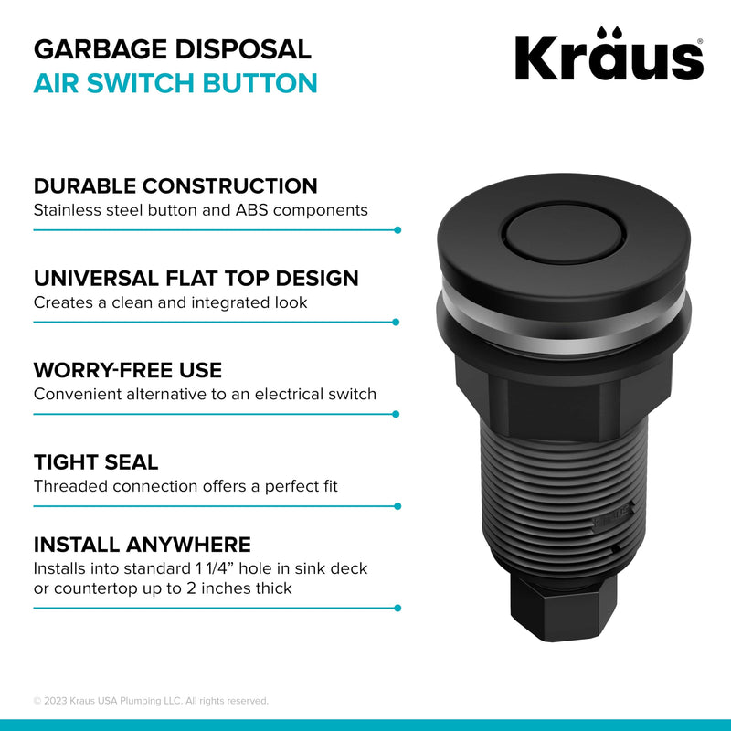 KRAUS Flat-Top Garbage Disposal Air Switch Button in Matte Black, KWDB-20MB – Push Button ONLY