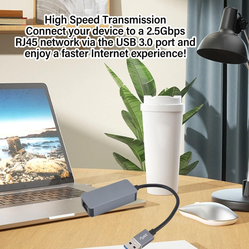 USB 3.0 to 2.5G Ethernet Adapter, High Speed Portable Ethernet Adapter for Laptop, USB 3.2 USB AM to 2.5Gbps Ethernet Adapter for 7 8 8.1 10 for OS X, Plug and Play