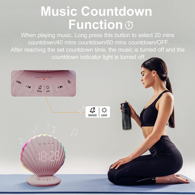 Loud Alarm Clock for Heavy Sleepers - Portable Bluetooth Speaker with White Noise Machine, RGB Night Light with Music Sync, Digital Clock for Bedroom Decor, Ideal Gift for Teens Adults (Pink)