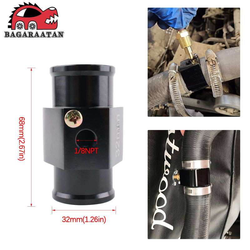 Aluminum Water Temp Meter Temperature Gauge Joint Pipe Radiator Sensor Adaptor Attachment Hose Clamps （32mm/1/8''NPT） 32mm