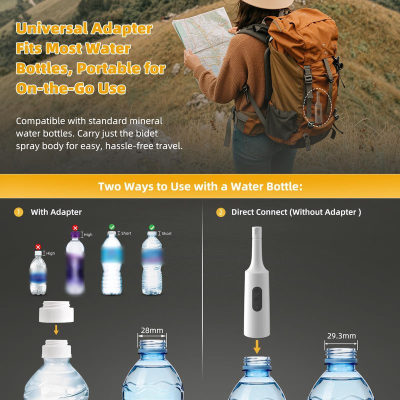 Hibbent 2 Pack Portable Bidet for Travel, High Pressure Electric Handheld Bidet Sprayer, 350-550ML Expandable Bottle for Personal Hygiene, USB-C Rechargeable Waterproof Sprayer for Women & Men, White Pure White