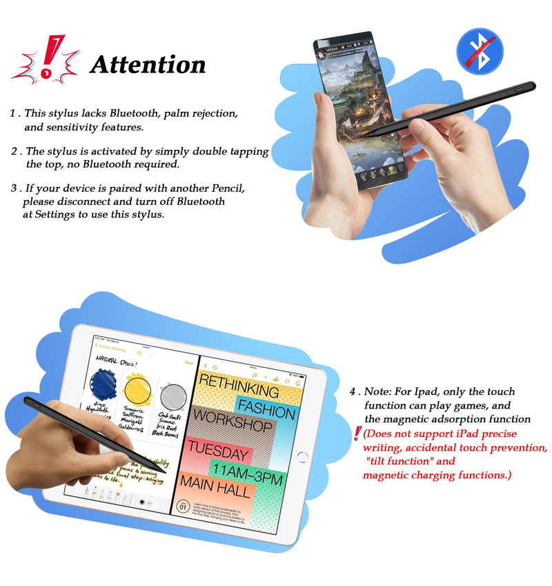 Active Stylus Pen for Touchscreen Android iPhone Tablet Phone，Touch Screen Pen for iPhone/iPad/Pencil/Samsung/iOS/Lenovo/Huawei/Vivo - Black For iPhone/Android/iOS/iPad I - Black - Universal 4 lights