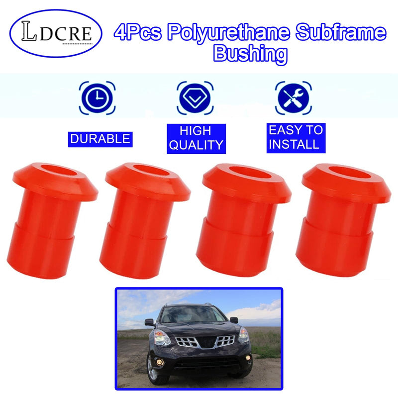 4Pcs Polyurethane Subframe Bushing Kit,Compatible With Nissan Rogue 2008-2013,Front & Rear Sub Frame Bushing Kit Replaces 54466-JD000 54467-BR00A,Red