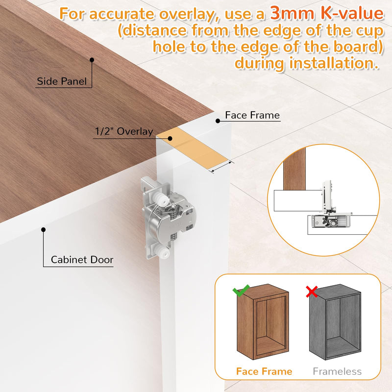 Chibery 10 Pack 1/2” Overlay 4D Soft Close Cabinet Hinges, Concealed Face Frame, Adjustable Closing Speed, 105° Opening Smooth Slow, Hidden Self Closing for Kitchen Corner, Cupboard (with Template)