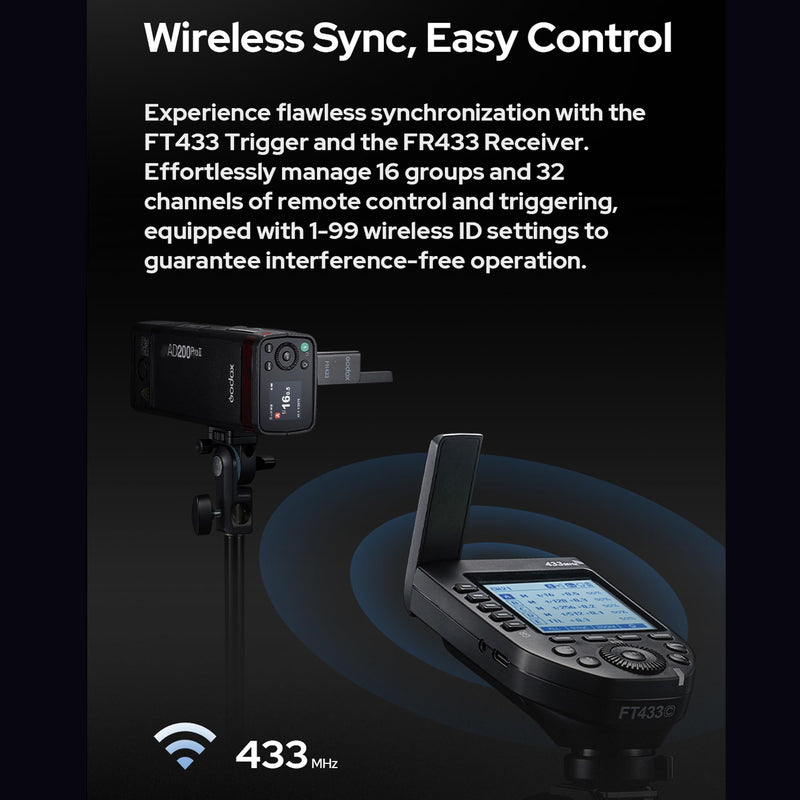 GODOX FT433-S HSS TTL Wireless Flash Trigger for Sony Camera,433 MHz Signal Control,TCM Switch,Hot Shoe,Single-Contact, Rapid-Fire