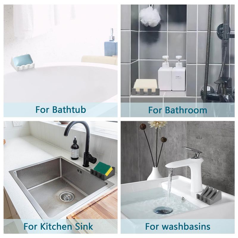 Soap Dish Holder for Shower with Suction Cup, Silicone Soap Holder & Saver Self-Draining Bar Soap Dish Keeps Soap Dry for Bathroom, Kitchen, Bathtub, Extends Soap Life (White-2Pack) White - 2 Pack